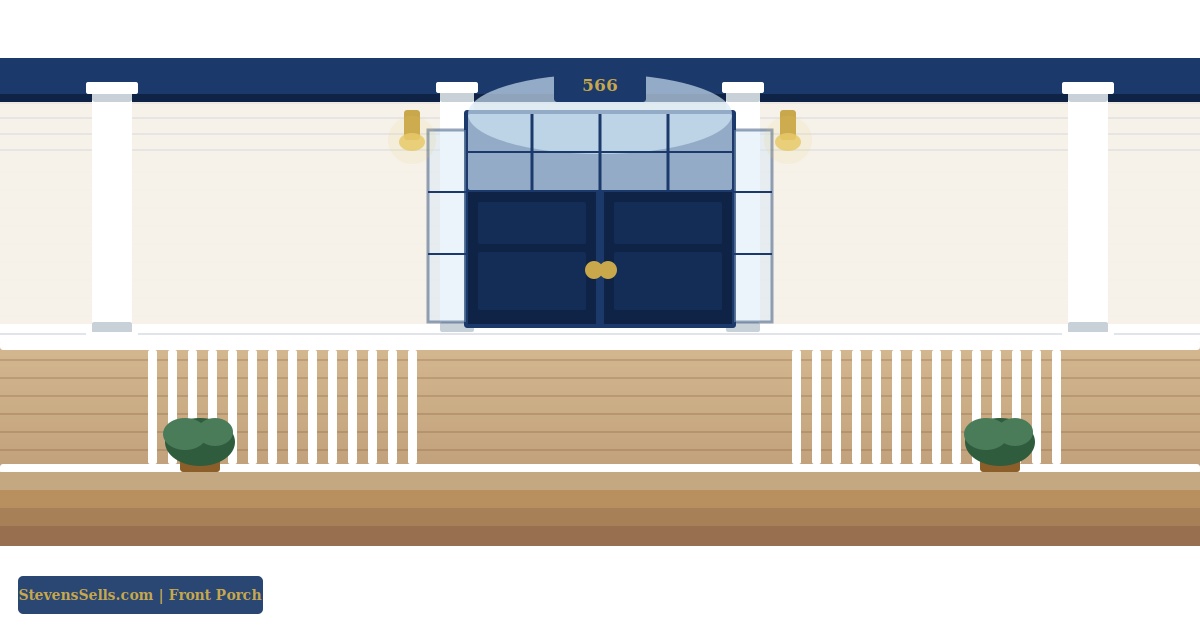 Illustration of the covered front porch and entry of a suburban family home